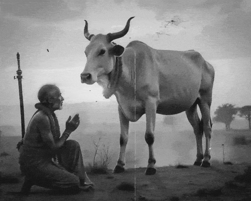 Swamiji worshiping the cow