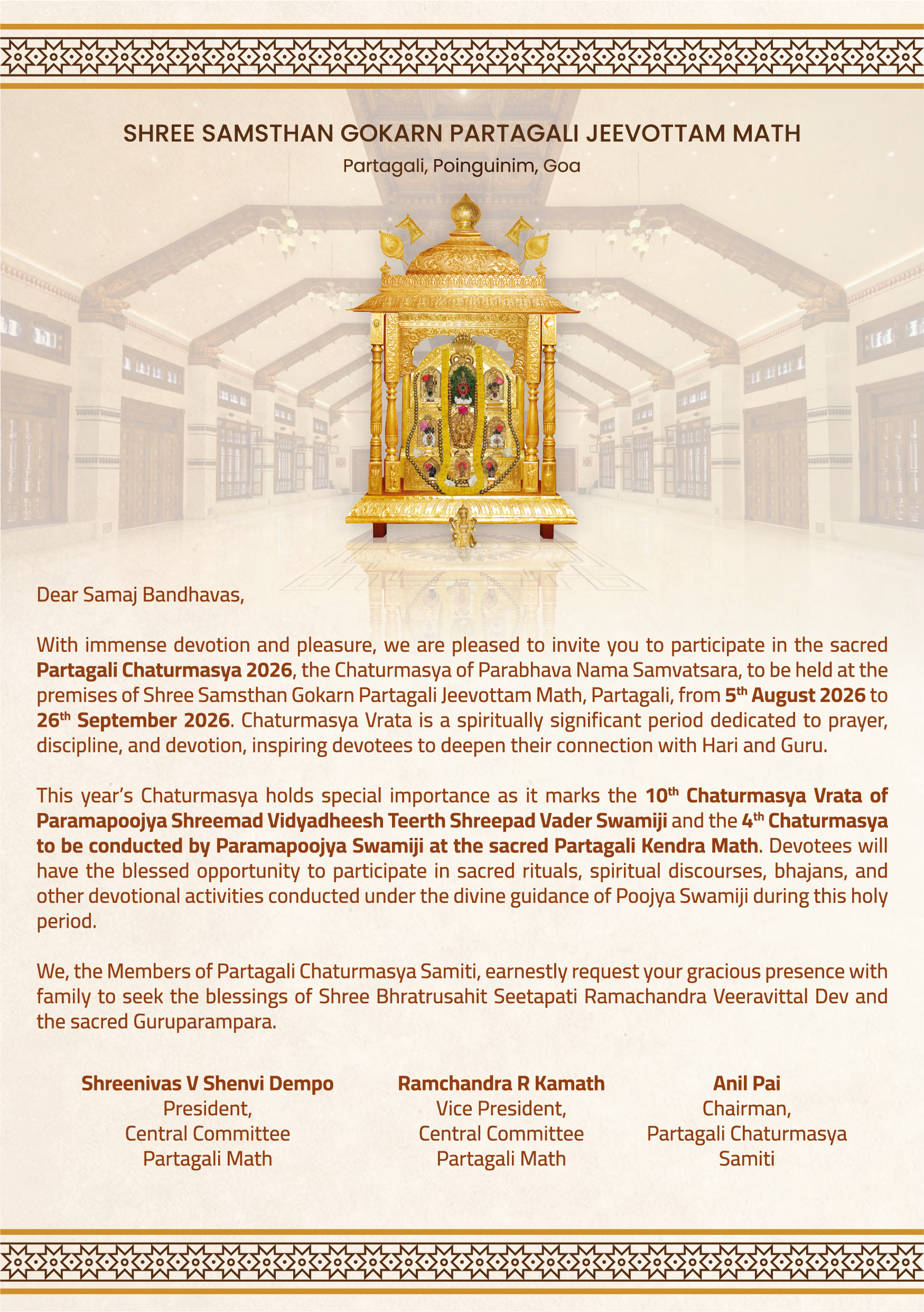 Partagali Chaturmasya 2026 — Welcome Letter